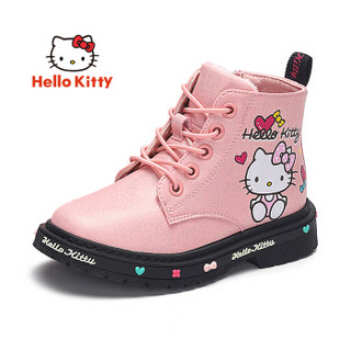 HELLOKITTY 童鞋女童靴子 时尚百搭皮鞋休闲保暖 K954A6821粉色35