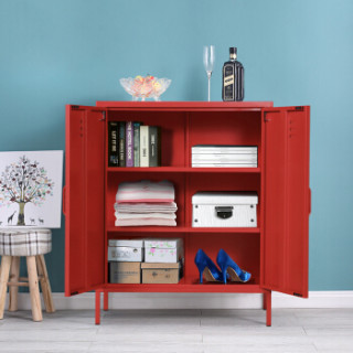 商品中伟更衣柜矮柜北欧餐边柜储物柜收纳柜钢制电视柜砖红色