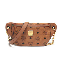 MCM 女士ESSENTIAL VISETOS系列干邑色LOGO图案涂层帆布迷你胸包斜挎包 MWR9ASE49CO001