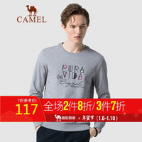 骆驼（CAMEL）男装 2019秋季新款男士休闲卫衣韩版圆领字母印花打底衫男潮 D9Q374370 灰色_XL