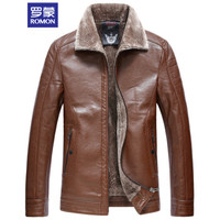罗蒙(ROMON)仿皮皮衣男 2019冬季新款加绒加厚商务休闲男士修身皮夹克外套男 9JK946502 黄色 2XL