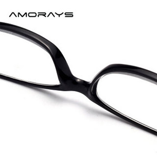 AMORAYS 老花镜 男女款时尚花腿 全框高清树脂镜片眼镜 AM3241004 黑框黑条纹200度