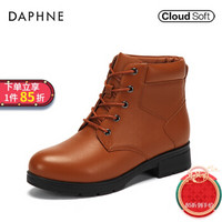 Daphne/达芙妮女靴简约牛皮系带加绒低跟休闲马丁靴短靴女