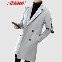 北极绒(Bejirong)风衣外套男 2019冬季新款呢料修身中长款风衣韩版外套 B345-F33佳 浅灰色加棉 4XL