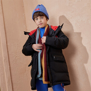 一贝皇城新款儿童2019年冬季连帽中长款韩版反季洋气羽绒服外套1119410040 黑色 140cm