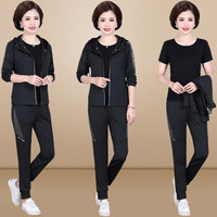 AUDDE 2019秋季新品女装卫衣女时尚三件套大码跑步休闲服运动套装女 KKWHa890002 黑灰 3XL