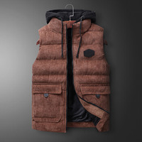 凯撒 KAISER 男士羽绒棉马甲秋冬季外套修身韩版潮流工装保暖坎肩背心马夹大码 咖啡色 5XL