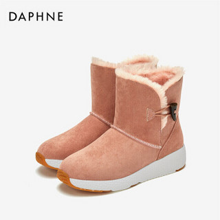 Daphne/达芙妮女靴爆米花底一粒扣舒适保暖加绒雪地靴