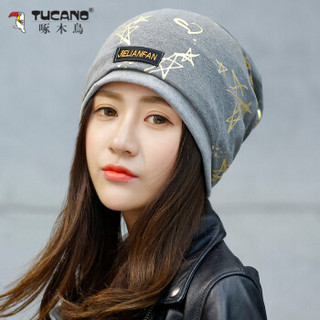 啄木鸟（TUCANO）帽子女秋冬季保暖针织帽骑车护耳毛线帽韩版时尚包头月子帽AL1019MZC灰色