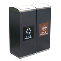 兰诗(LAUTEE)DB6013 带盖翻盖干湿分离分类大号垃圾桶不锈钢户外回收箱 二联分类桶GPX273B