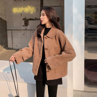 MAX WAY 女装2019冬季外套短款新款韩版小个子皮毛上衣女棉服QDmw0923 咖色 L