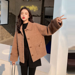 MAX WAY 女装2019冬季外套短款新款韩版小个子皮毛上衣女棉服QDmw0923 咖色 L