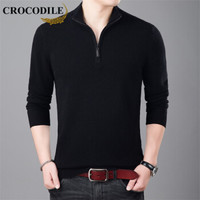 鳄鱼恤（CROCODILE）羊毛衫 男士2019秋冬时尚潮流韩版休闲拉链圆领毛衣 2013-H81716 黑色 3XL