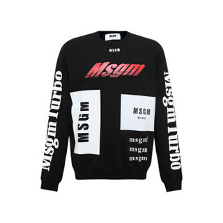 MSGM  男士黑色棉质字母印花图案圆领套头卫衣 2740MM71 195799 99 S码