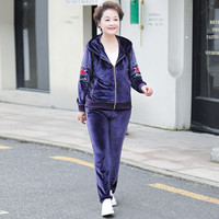 Markentsee 2019秋装新品中老年女装妈妈装洋气休闲运动两件套装长袖外套裤子 WLPLMYZ29 紫色 4XL