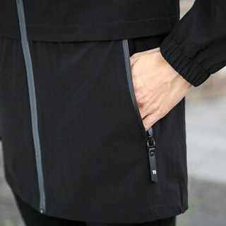 吉普盾风衣男装秋季2019新款韩版中长款风衣男士修身连帽夹克外套 黑色 XL