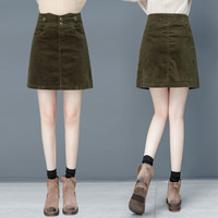 丽乔 半身裙女显瘦靴裙秋冬季2019新款女装灯芯绒复古性感条绒a字一步包臀裙 HZDF11-975 墨绿色 M