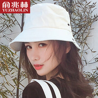 俞兆林 帽子女冬个性渡假出游遮阳防晒渔夫帽女时尚平顶盆帽太阳帽 白色