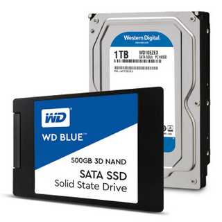 WD 500GB SATA3.0 Blue 3D进阶高速版SSD + WD 1TB稳定机械硬盘