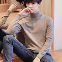 吉普盾高领毛衣男装秋冬季简约纯色百搭打底毛衣休闲修身针织衫男 乡村灰 2XL
