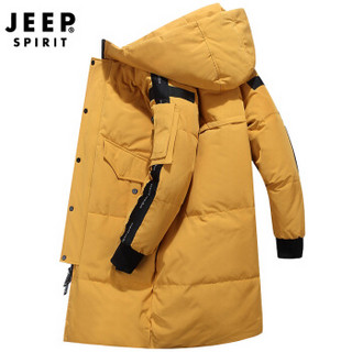 吉普 JEEP 羽绒服2019冬季新款时尚保暖韩版中长款连帽羽绒外套 D1910 黄色 L