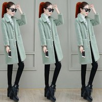 丽乔 加厚毛呢大衣女中长款显瘦冬季2019新款女装时尚气质百搭慵懒风ins外套 HZ2010-9320 豆绿色 2XL