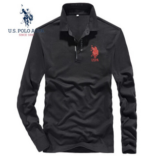 U.S.POLO ASSN. POLO衫 2019秋季新品微弹宽松刺绣t恤男休闲商务长袖T恤翻领上衣男装 6193105081 黑色 52