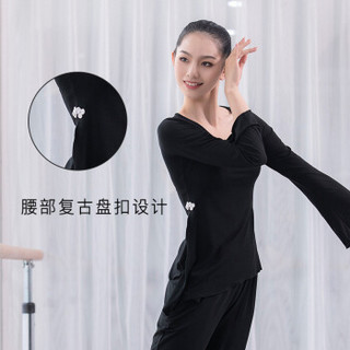 维迩旎 2019秋季新款女装舞蹈服装女成人显瘦练功服古典舞身韵形体服民族舞上衣 AAAYYFS16 藏青色中袖 XL