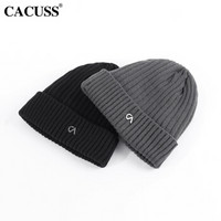 CACUSS Z0409帽子男冬双层加厚加绒毛线帽户外运动休闲保暖针织帽 灰色