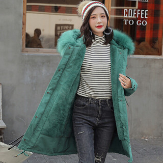 米兰茵（MILANYIN）女装2019新款冬装韩版中长款宽松收腰显瘦派克棉衣外套NYml990 绿色 S