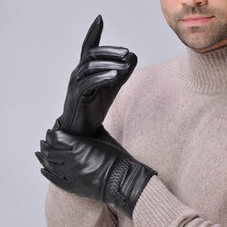 BETONORAY 北诺 绵羊皮手套 男士冬季加厚加绒保暖触屏手套 黑色 L码