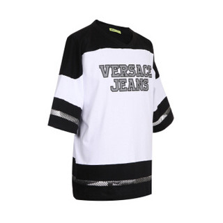 VERSACE JEANS 范思哲 奢侈品 男士白色黑色拼接棉质V领中袖T恤 B3GTB709 30169 003 L码