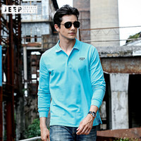 吉普(JEEP)长袖POLO衫T恤男2019秋季新品翻领纯色棉质男士男装FSMS1327 浅蓝 M