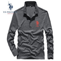 U.S.POLO ASSN. POLO衫 2019秋季新品微弹宽松刺绣t恤男休闲商务长袖T恤翻领上衣男装 6193105081 深灰 50