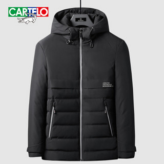卡帝乐鳄鱼(CARTELO)羽绒服男士2019年冬季新款常规短款加厚保暖连帽时尚男装外套 黑色 170