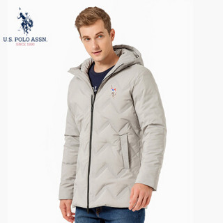 U.S. POLO ASSN.羽绒服2019秋冬季新款连帽时尚潮男百搭中长款休闲舒适防寒外套 6194117166 浅灰 XL