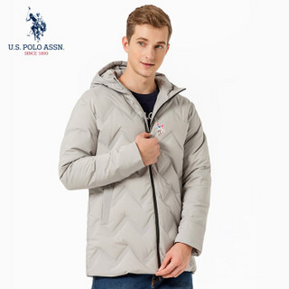 U.S. POLO ASSN.羽绒服2019秋冬季新款连帽时尚潮男百搭中长款休闲舒适防寒外套 6194117166 浅灰 XL