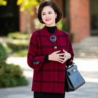 尚格帛 中老年女装2019秋季新品外套短款阔太太中年妈妈洋气优雅薄款针织开衫 WLPMM62311 酒红 XL