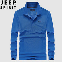 吉普 JEEP 长袖POLO衫男 2019秋季新款休闲大码翻领长袖T恤男FSMS1327 蓝色 3XL