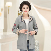 BANDALY 2019秋季女装新款妈妈洋气刺绣外套中年妇女长袖两面穿薄款风衣 WLPMM62326 灰色 XL