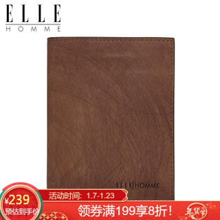 ELLE HOMME 钱包竖款头层牛皮多卡位复古两折大容量休闲票夹 棕色ED887500330