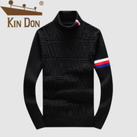 金盾（KIN DON）羊毛衫 男2019冬季新款休闲百搭高领加厚保暖修身扭花羊毛打底衫 D251-8828 黑色 3XL