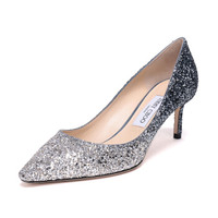 JIMMY CHOO 周仰杰 女士银蓝色渐变闪光面料高跟鞋 ROMY 60 BRE 173 SILVER DUSK BLUE 37.5码