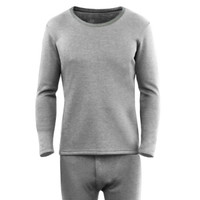 港莎 保暖内衣男加绒加厚套装圆领修身透气德绒保暖大码秋衣秋裤 麻灰 XL