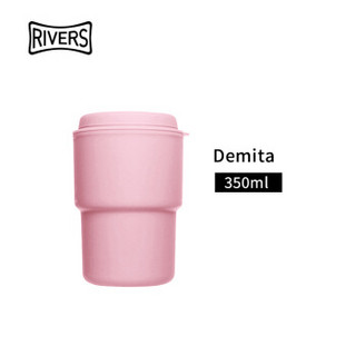 日本rivers demita随手杯女咖啡杯随行杯学生便携塑料杯子水杯随行咖啡杯350ml 粉色
