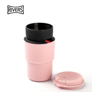 日本rivers demita随手杯女咖啡杯随行杯学生便携塑料杯子水杯随行咖啡杯350ml 粉色