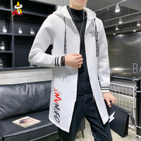 稻草人(MEXICAN)风衣男2019年冬季新款时尚保暖印花中长款连帽外套休闲夹克男装 白色 2XL