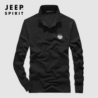 吉普JEEP 长袖T恤男POLO衫2019秋季新品翻领棉质男士潮休闲男装上衣 RSC96032 黑色 XL