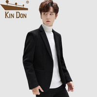 金盾（KIN DON）毛呢大衣 男2019秋冬新款休闲百搭韩版潮流平驳领纯色单排扣外套 4016-3- 961 黑色 L