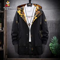 稻草人(MEXICAN)风衣男2019秋冬新款时尚连帽休闲夹克中长款纯色外套男装 黑色 M